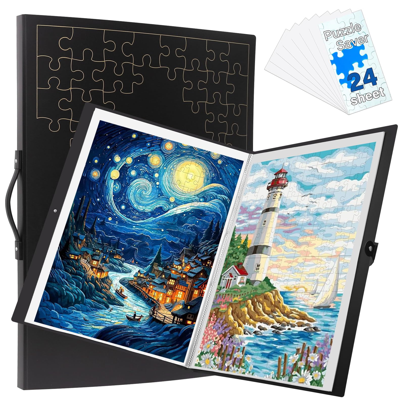 Jigsaw Puzzle Storage Folder – Holds Up To 20 Puzzles, HD Film Pockets, Portable Organizer For 500-1000 Piece Puzzles