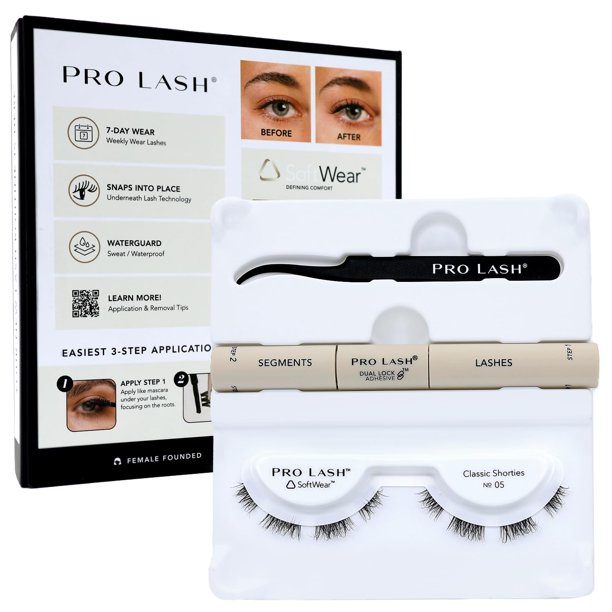 Pro Lash SoftWear Mini Lash Clusters Kit - Pestañas ligeras sin costuras - Extensiones de pestañas en racimo de 7 días - Pestañas postizas más adhesivo y pinzas - Classic Shorties No. 05 Negro