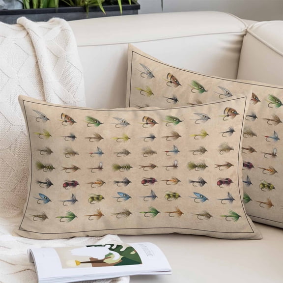 Ocean Fishhooks Pillow Covers Queen, Vintage Coastal Fishing Pattern Brown Soft Brushed Microfiber Breathable Throw Pillow Covers, Pillowcase with Zipper for Couch Sofa Bedroom Living Room 20"x30"