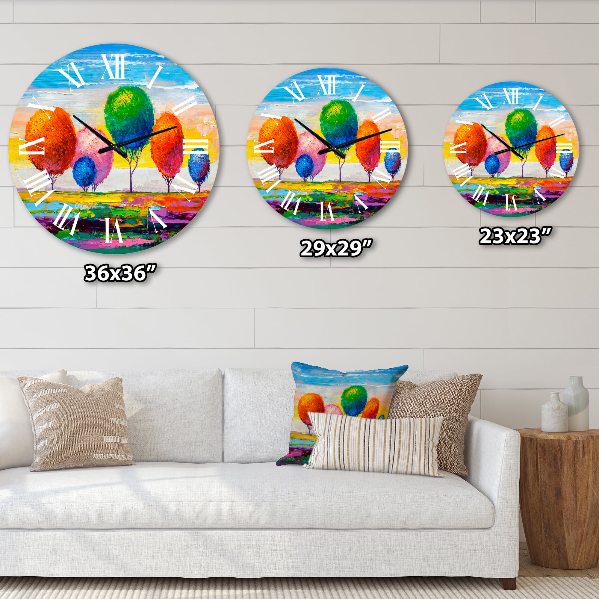 Designart 'Colourful Ornamental Trees Vi' Modern Wall Clock