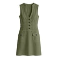 thumbnail image 4 of Asgosdo Women Dresses Summer V Neck Sleeveless Botton Slim Fit Trendy Vacation Midi Dress with Pockets, 4 of 5