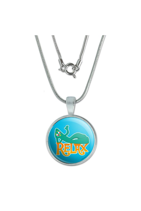 Gumby Says Relax Chill Chillin' 0.75" Pendant with Sterling Silver Plated Chain