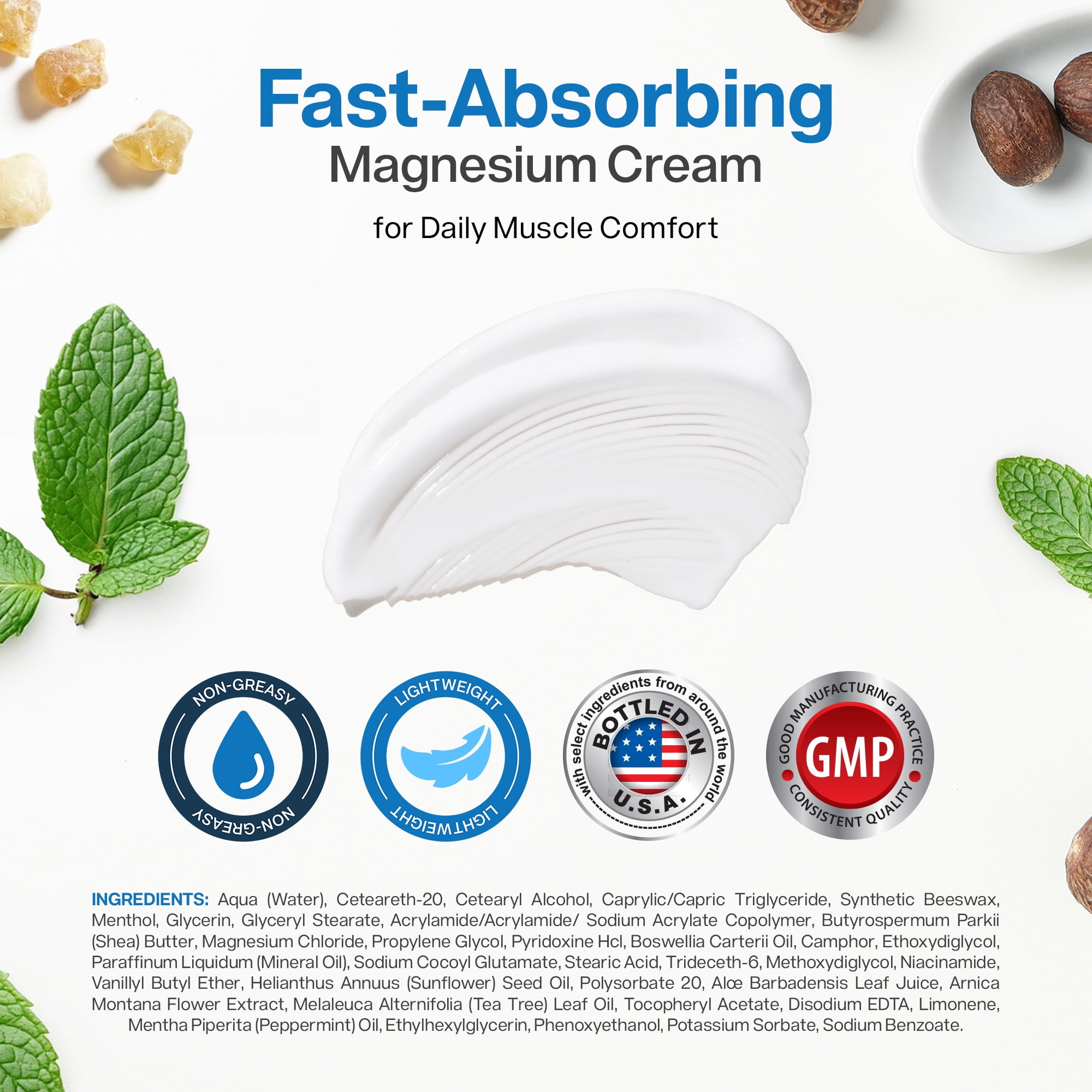 Magnesium Freeze Topical Magnesium Chloride Cream for Joints, Low Back, Sciatic Nerve & More, 4oz