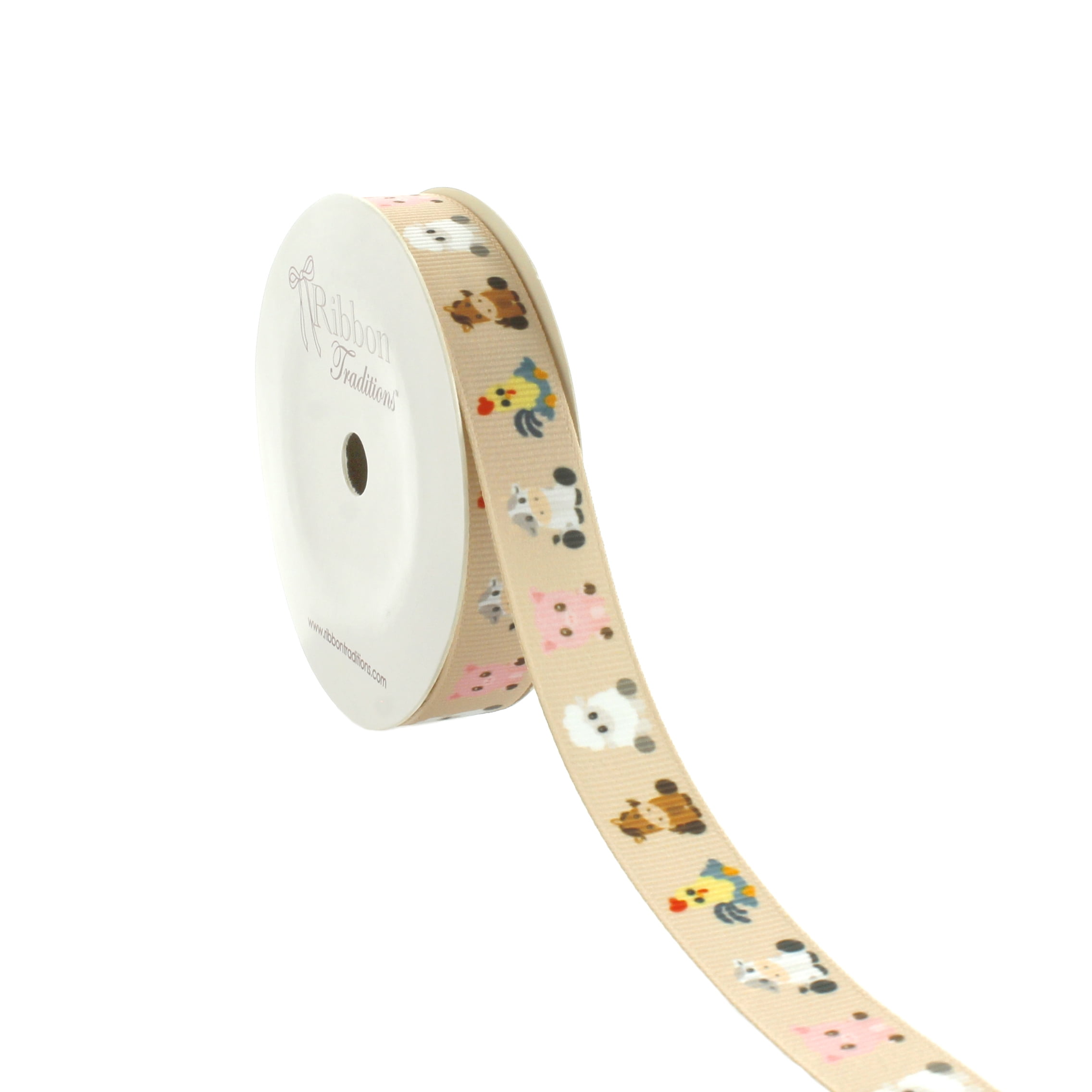 Ribbon Traditions 5/8” Grosgrain Farm Animals Print Ribbon, 6 Yards