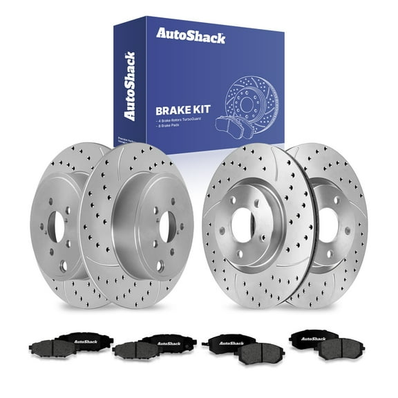AutoShack Front Vented & Rear Solid Drilled & Slotted Coated Brake Rotors Silver Matte Finish   Premium Ceramic Pads 12-PC Brake Kit Replacement for 2008-2010 Subaru Impreza TurboGuard