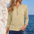 thumbnail image 5 of 3/4 Sleeve Tops for Women Summer Oversized V Neck Button Up T Shirts Casual Solid Plus Size Loose Comfy Boho Beach Vacation 3/4 Length Sleeve Top, 5 of 9
