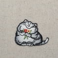 thumbnail image 6 of Gray Kitty Cat with Red & Yellow Flowers, Pets, Embroidered, Iron on Patch, 6 of 6
