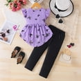 thumbnail image 4 of ZACPNCV Girls Clothes Ruffle Shoulder High Low Hem Short Sleeve Top and Pants 2 Piece Fall Outfits Clothing Set Purple 4-5 Years, 4 of 9