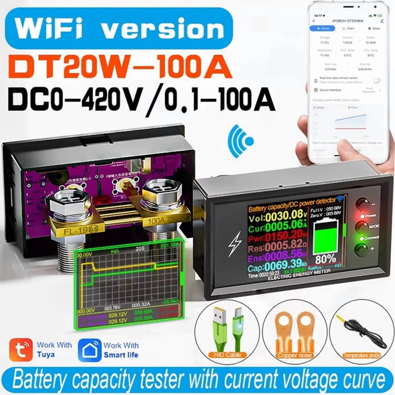 DT20W 0-420V Tuya WiFi Smart Lithium Battery Capacity Detection