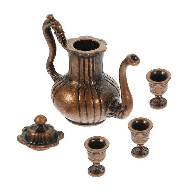 OULII 32Set Mini Tea Pot Cup Set Metal Material Miniatures Collectors Gift for Friends Dollhouse Accessories Pot