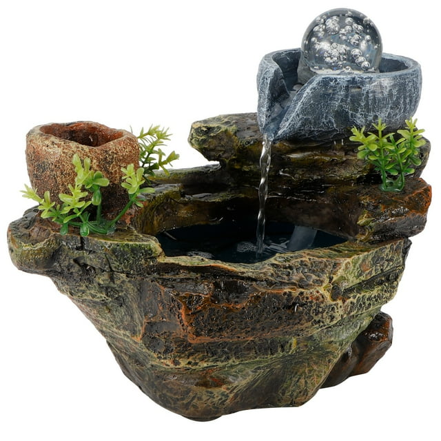 Desktop Fountain LED Tabletop Fountain LED Rockery Resin Water Fountain For Home Decroation
