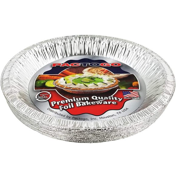 Pactogo Aluminum Foil Pie Pan (Actual Top-Out 9-5/8 Inches - Top-In 8-3/4 Inches - Vertical Depth 1-3/16 Inches) - Disposable Baking Tin Plates (Pack of 500)
