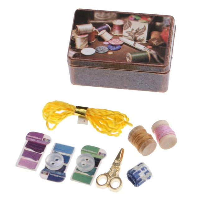 Muebles en miniatura Yotijar herramientas vintage 1/12 Kit de costura de casa de muñecas