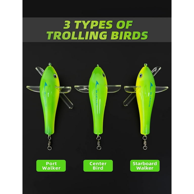 Bluewing Deluxe Trolling Bird 1pc Trolling Lures 7.28in Mahi Trolling Lures for Big Game Tuna Teaser, Yellow/Green, Size: Center-Yellow/Green