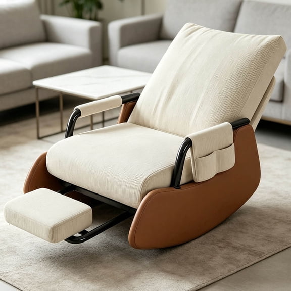 Turcyy Rocker Glider Indoor Gliding Rocking Chair with Ottoman, Adjustable Reclining Lounge Chair, Beige