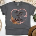 thumbnail image 1 of All You Need Is Love Graphic T-Shirt with Stethoscope Heart Design, Dark Heather, Size M, 1 of 6