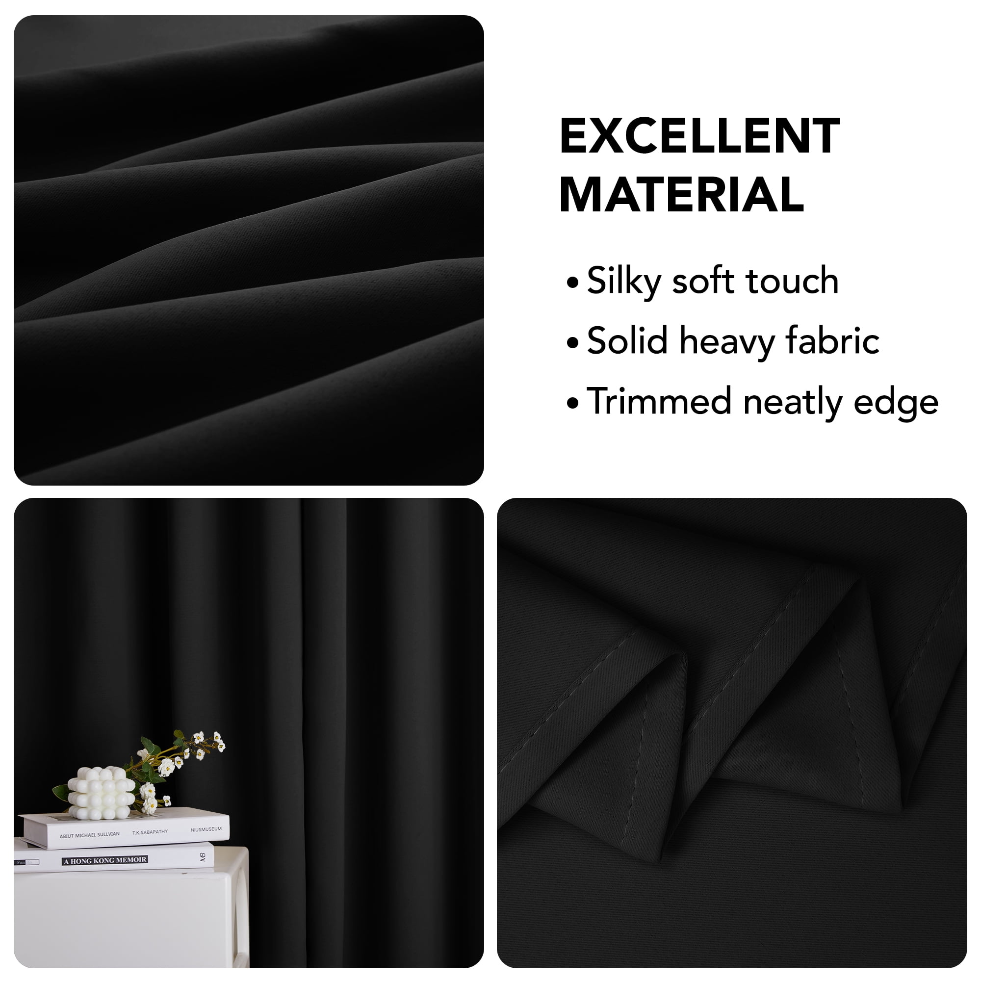 Deconovo Thermal Insulated Blackout Curtains 84 inches Length, Rod Pocket Room Darkening Black Curtains for Living Room, 42W x 84L, 2 Pieces