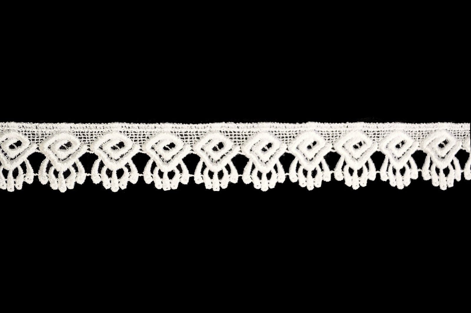 Lily 1.25" Rayon White and Ivory Venice Scallop Lace Bridal DIY Trim By Yardage