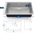thumbnail image 2 of 36x19 In Undermount Single Bowl Kitchen Sink with Drainboard 16 Gauge 304 Stainless Steel 10 In Deep with Grid and Drain Kit, 2 of 7
