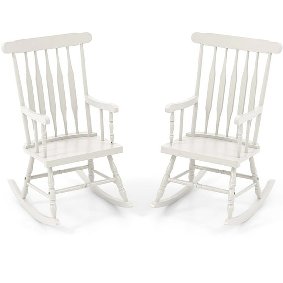 Gymax 2PCS Wooden Rocking Chair Single Rocker Indoor Garden Patio Yard White