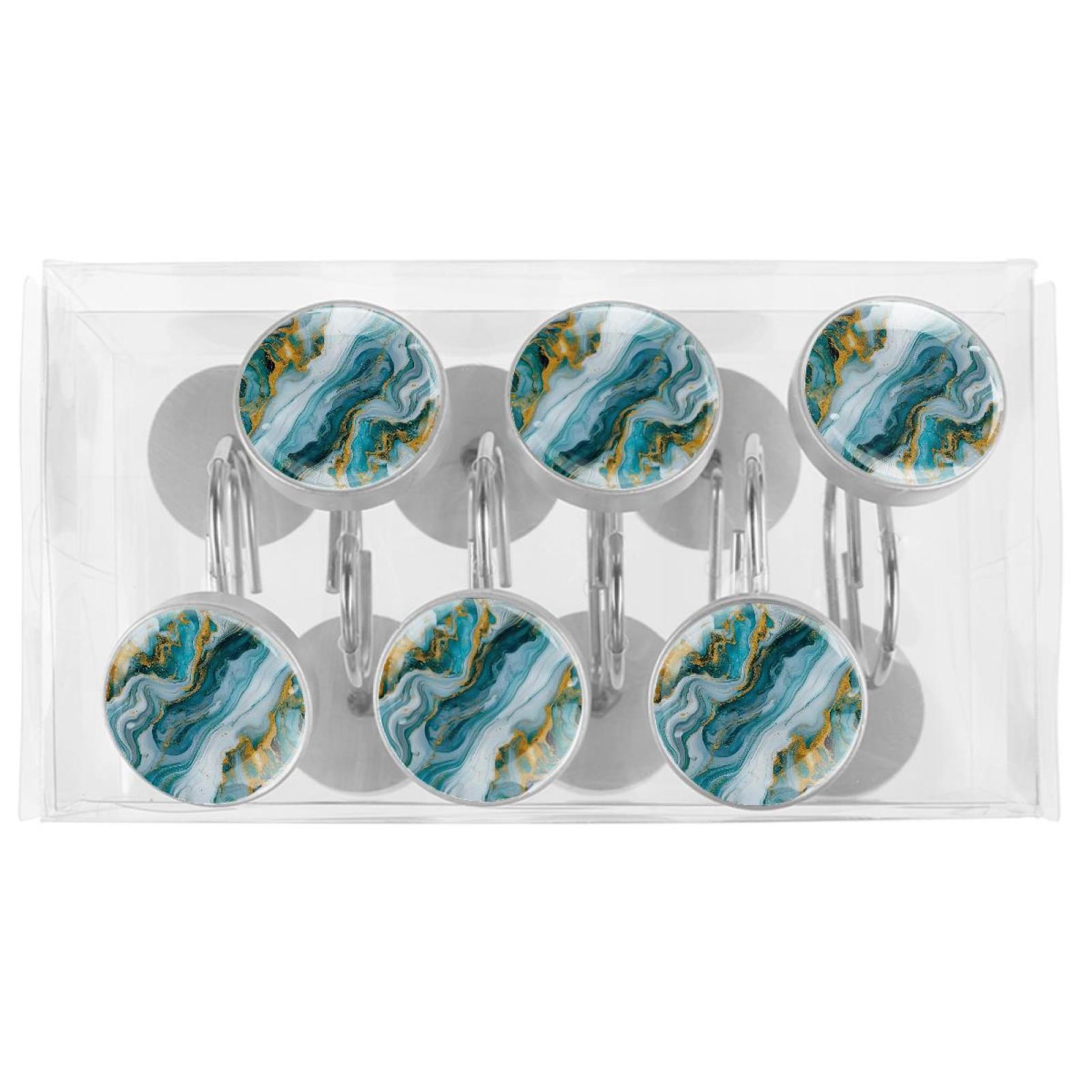 HemaKayy 12 Pcs Decorative Shower Curtain Hooks - Stainless Steel Rings for Bathroom Décor - Easy Glide & Secure Hold - Perfect Decoration for Bathroom Shower Rods - Marble Abstract Texture