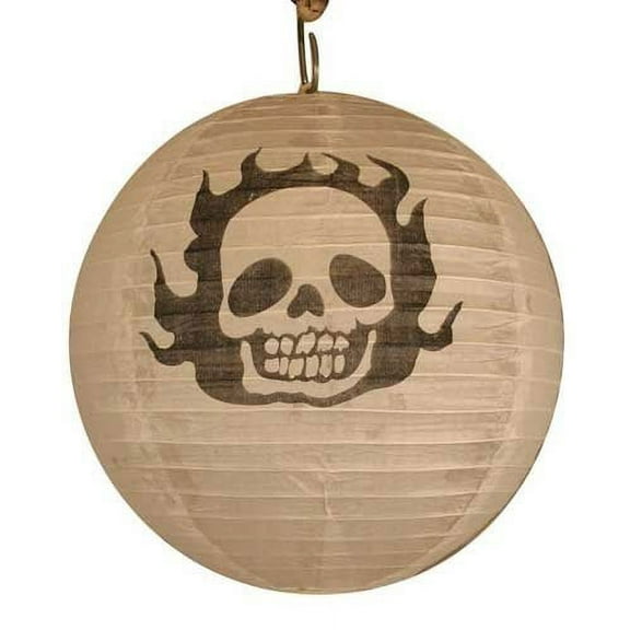 Chinese Round White Paper Lantern - Skull Print