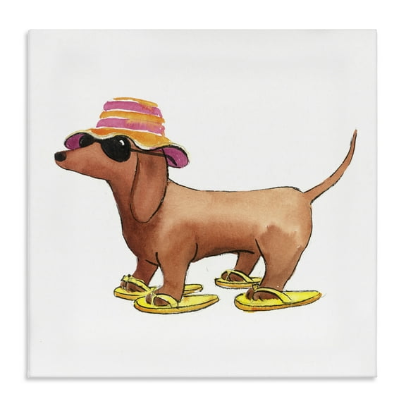 Stupell Industries Beach Dog Flip Flops Animals Painting Wrapped Canvas Art Print Wall Art, 17 x 17