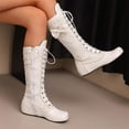 thumbnail image 5 of Tawop Womens Boots Knee High Lace Up Side Zip Round Toe Winter Boots, 5 of 9