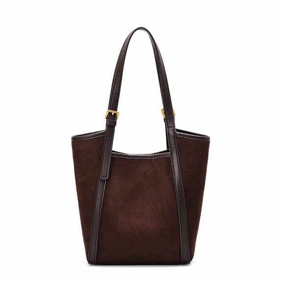 Genuine Leather Bucket Bag, Women's Suede Tote Shoulder Crossbody Handbag Purse