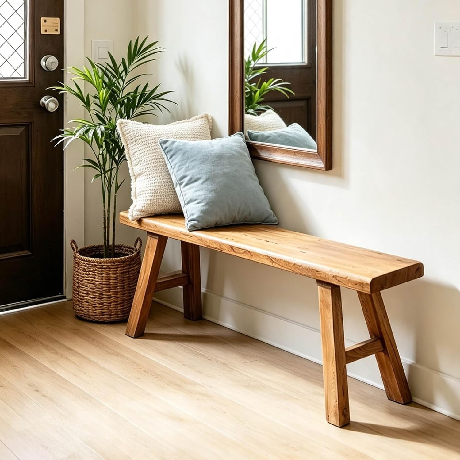 Narrow Entryway Bench Farmhouse Wood End of Bed Bench 20 32 39 47 55 63 71 79 Sturdy Stable Skinny Long Benchs for Bedroom Hallway Dining Room Porch Easy to Assemble Natural Finish(32 )