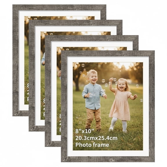 4-Pack Gray Rustic 8x10 Picture Frame, Matted to 9x11