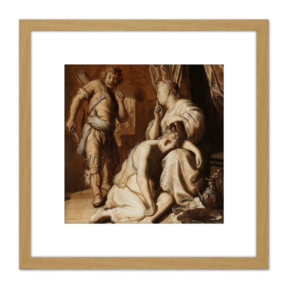 Rembrandt Samson And Delilah Painting 8X8 Inch Square Wooden Framed Wall Art Print Picture with Mount