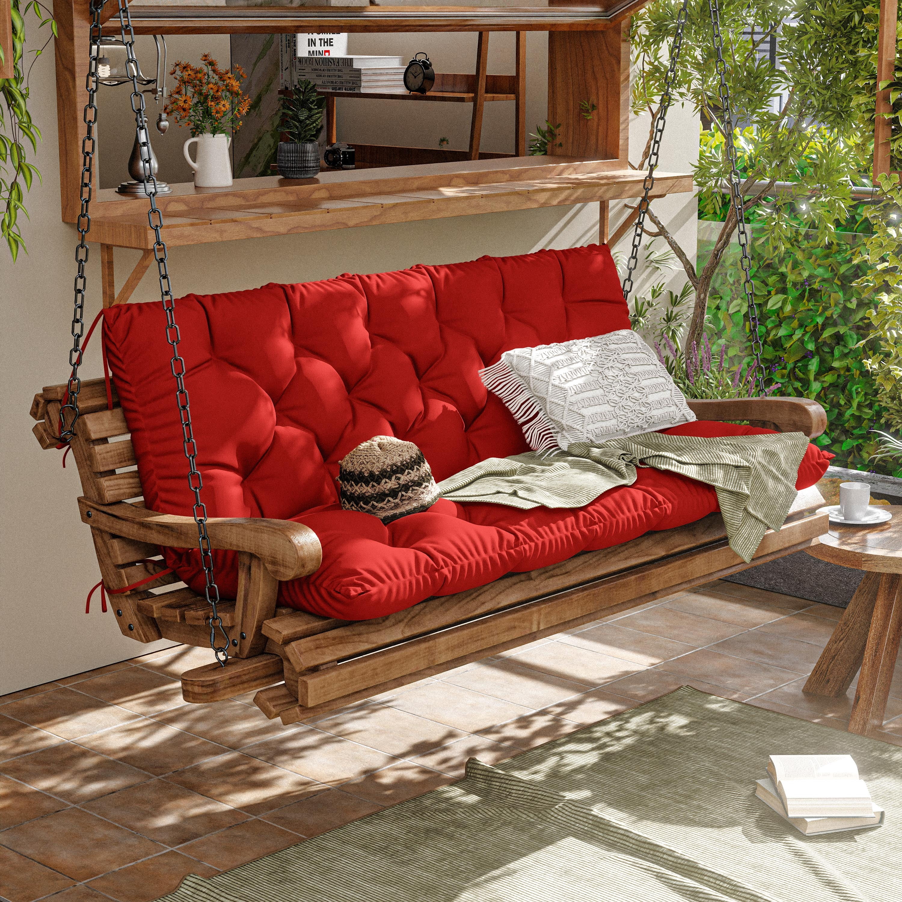 Kimunuk Outdoor Porch Swing Cushion, 60" X 40" X 5" Waterproof Bench Chair Replacement Cushion with 6 Ties for Patio, Red