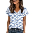 thumbnail image 4 of Uootdi Floral Print V Neck Short Sleeve Shirt for Women Casual Loose Fit Clothes Loungewear Summer Fashion Going Out Tops Gift, 4 of 7