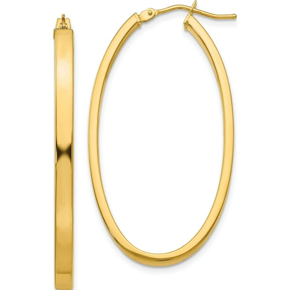 14K Yellow Gold 14Ky 3mm Polished Oval Hoop Earrings (21 X 3) Made In Peru pre794