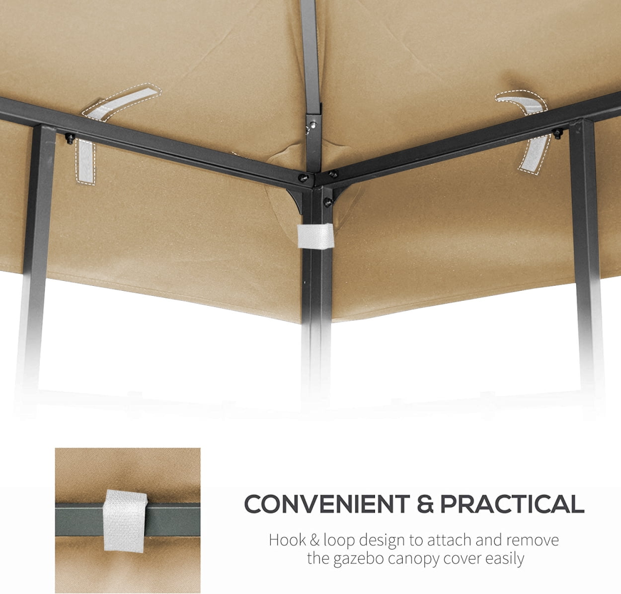 10x10 Replacement Gazebo Cover, Double Roof Gazebo Top with Net, UV Resistant & Waterproof Outdoor Gazebo Canopy for Garden Patio Lawns Parties, khaki