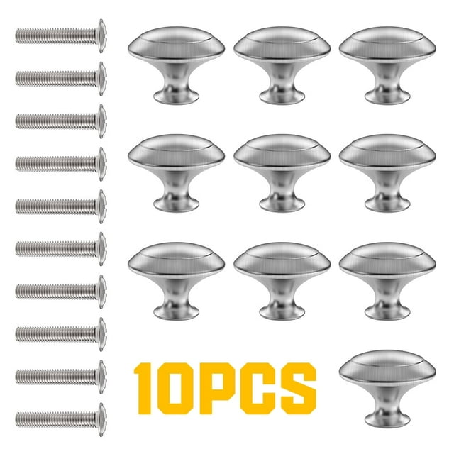 Pcapzz - 10 pomos redondos para gabinetes de cocina, color plateado, con diseño de hongo y níquel cepillado, con tornillo