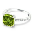 thumbnail image 3 of Gem Stone King Green Peridot 925 Sterling Silver Women Engagement Ring (2.57 Ct Cushion Cut, Available in Size 5, 6, 7, 8, 9), 3 of 5