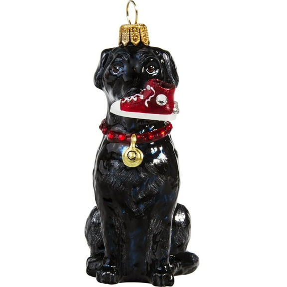 Black Lab with High Top Sneaker Polish Glass Christmas Tree Ornament Labrador