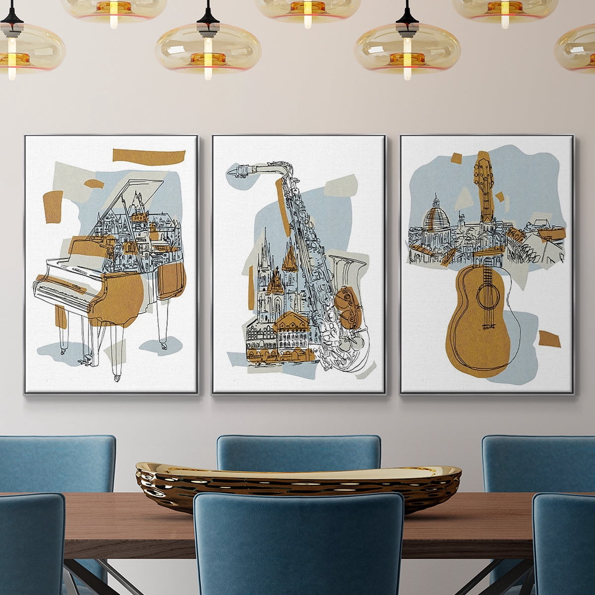 Rehearsal I - Framed Premium Gallery Wrapped Canvas L Frame 3 Piece Set - Ready to Hang