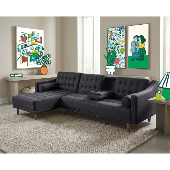 Sofá Cama Modular Makora Lino Gris Oxford Modelo Duomo Reversible