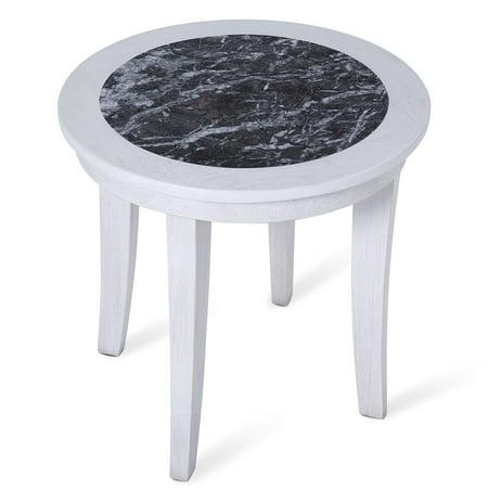- Sleeplanner Black Natural Marble Round Solid Wood Side Table