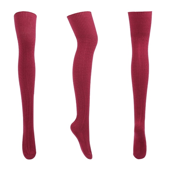 Fesfesfes Fall and Winter Stocking for Women Warm Thigh-High Socks Causal Solid Color Knit Over-the-knee Stockings
