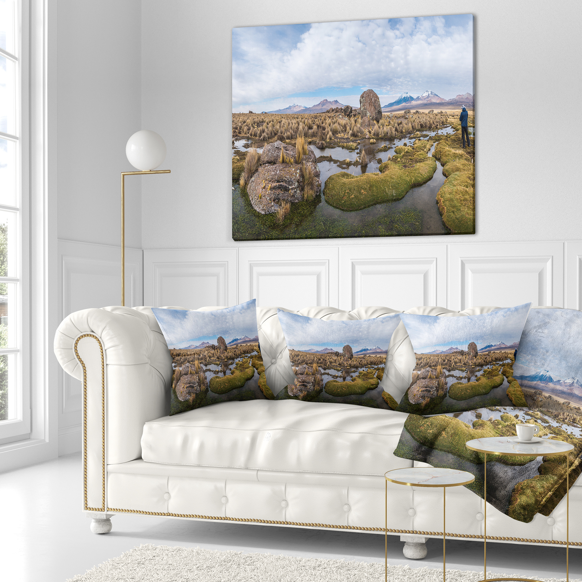 Designart Bolivia Volcanoes Panoramic View - Landscape Printed Throw Pillow - 16x16