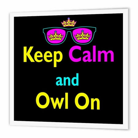3dRose CMYK Keep Calm Parody Hipster Crown And Sunglasses Keep Calm And Owl On, Iron On Heat Transfer, 6 by 6-inch, For White Material