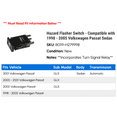 thumbnail image 2 of Hazard Flasher Switch - Compatible with 1998 - 2005 Volkswagen Passat Sedan 1999 2000 2001 2002 2003 2004, 2 of 2