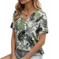 thumbnail image 4 of BRGZLK Women's Short Sleeve V Neck T Shirts Cute Floral Printed 2026 Summer Casual Pleated Loose Top, 4 of 7