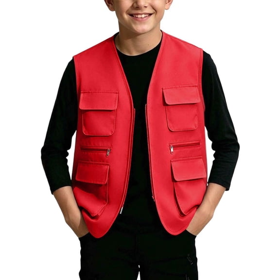 ATOGUTA Cargo Vest Kids Unisex Zip Up Sleeveless Hiking Jacket Lightweight Outerwear with Multi-pocket Size 5T-13