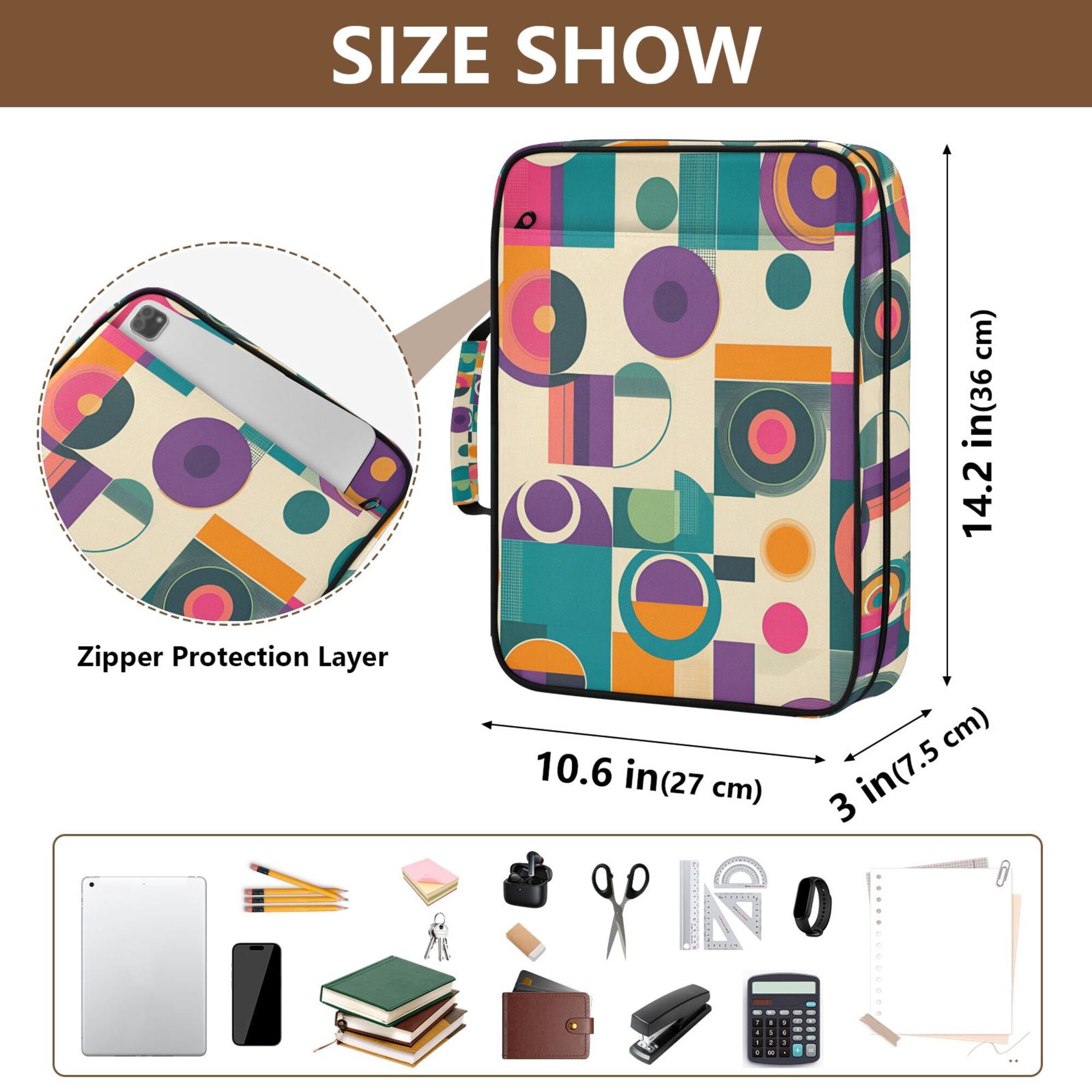 FORMRS Accordion File Folder A4 Size 7-Pocket Expanding Document Organizer Bag with 3 Ring Binder, Purple Geometric