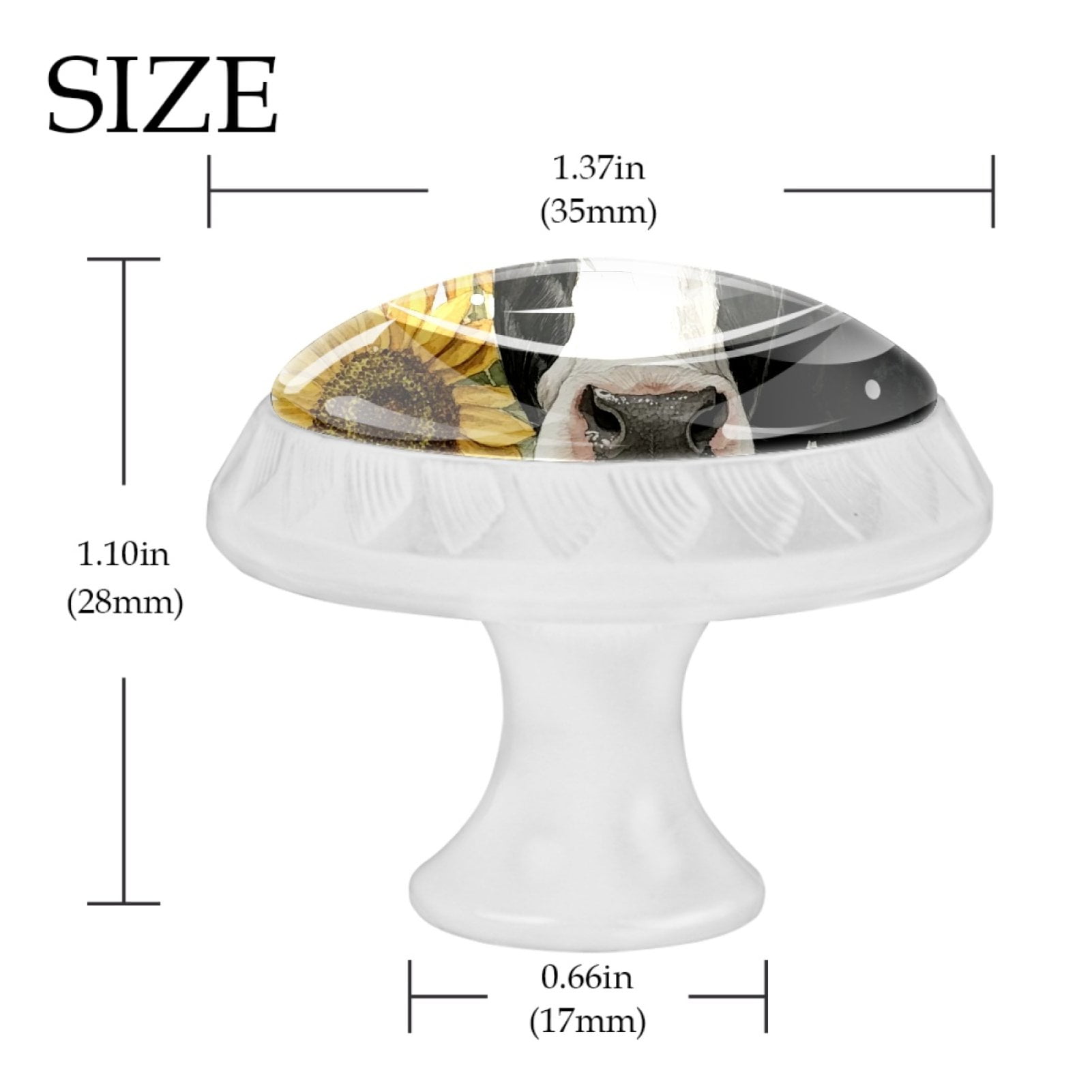 4 Pcs Cow and Sunflower Knobs for Kitchen Cabinet Cupboard Dresser Bookcase Drawer Pulls Handles Round Home Decor